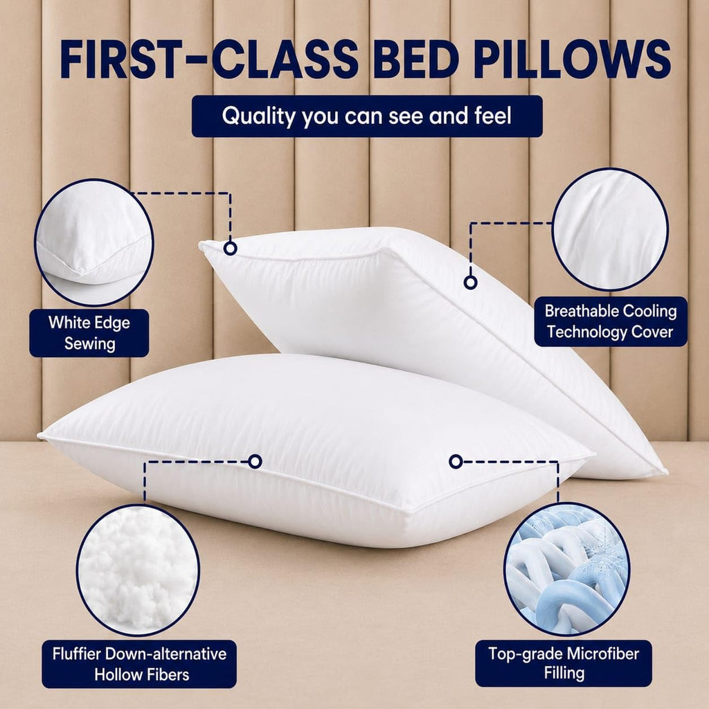 King Size White Microfiber Bed Pillows Set of 2 B933500