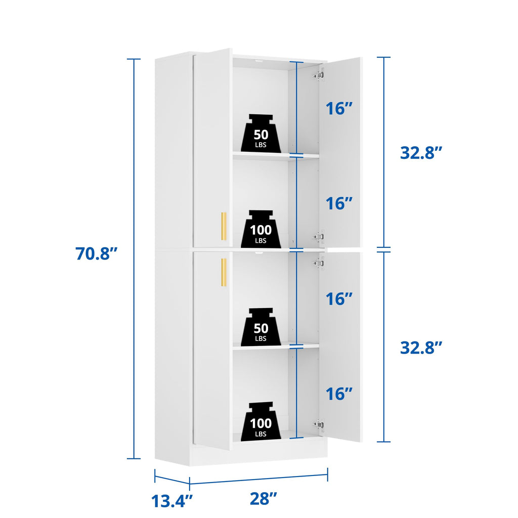White Wood Storage Cabinet with Doors and Shelves J200