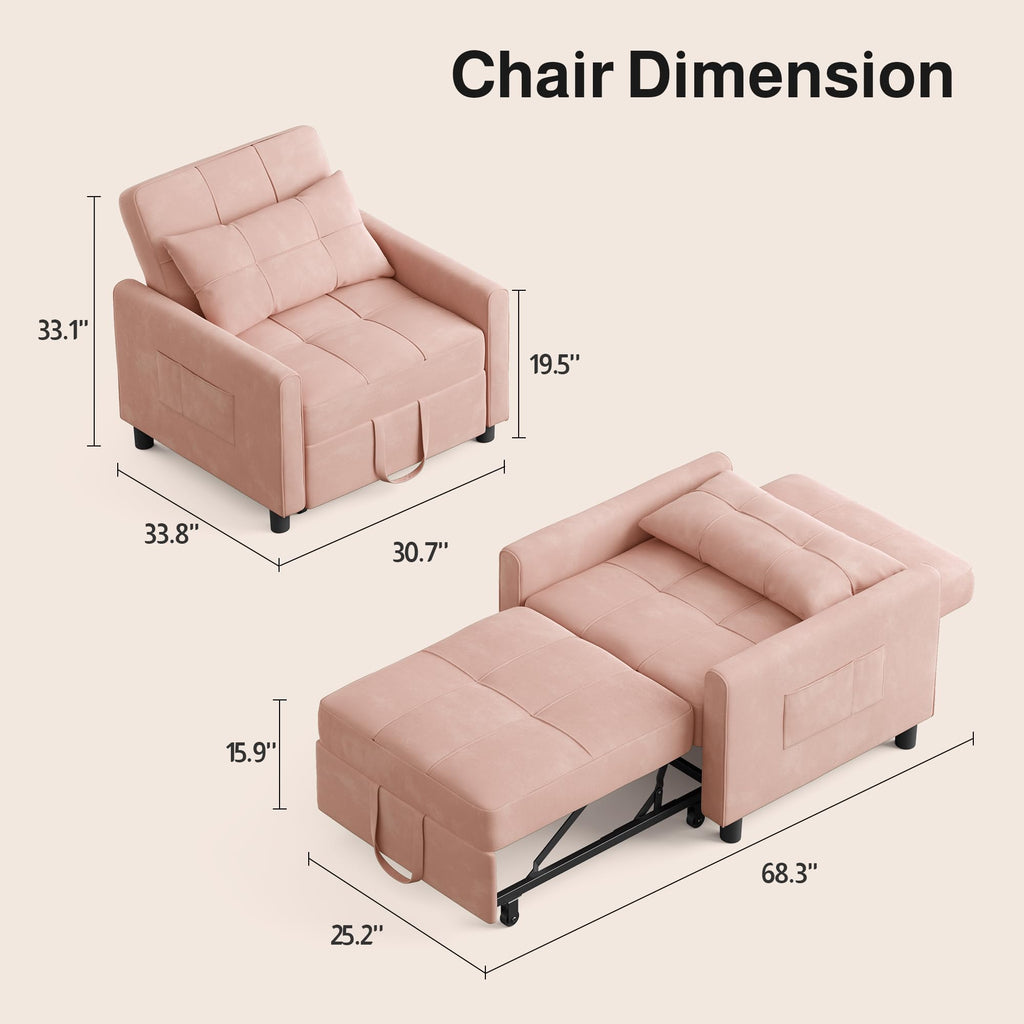 Pink Convertible Sleeper Chair Sofa Bed Z266413