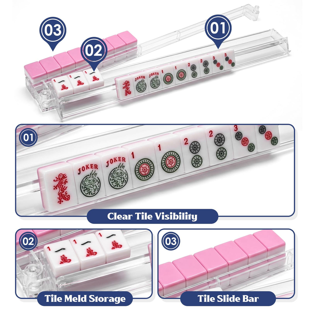 Clear Mahjong Racks with Pushers, 4-Pack Y822