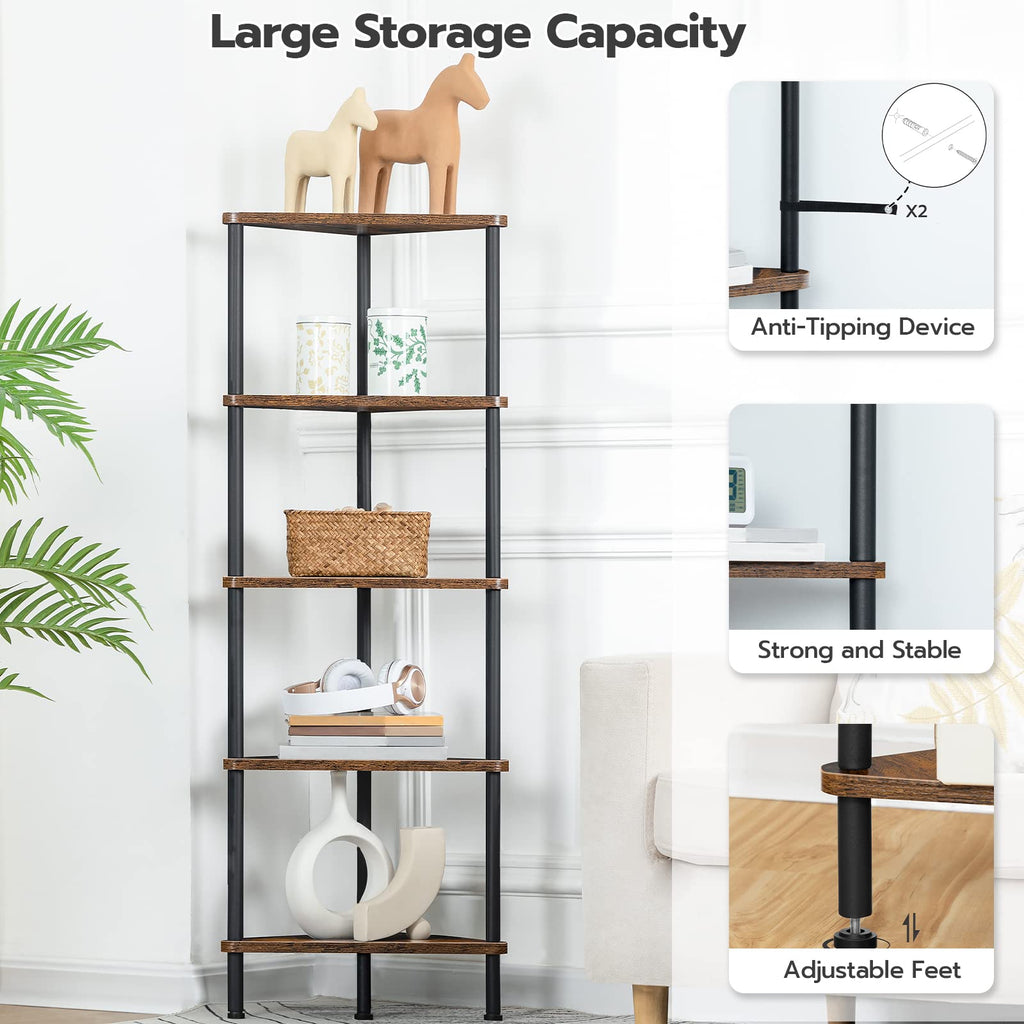 5-Tier Corner Bookshelf with Metal Frame L221388