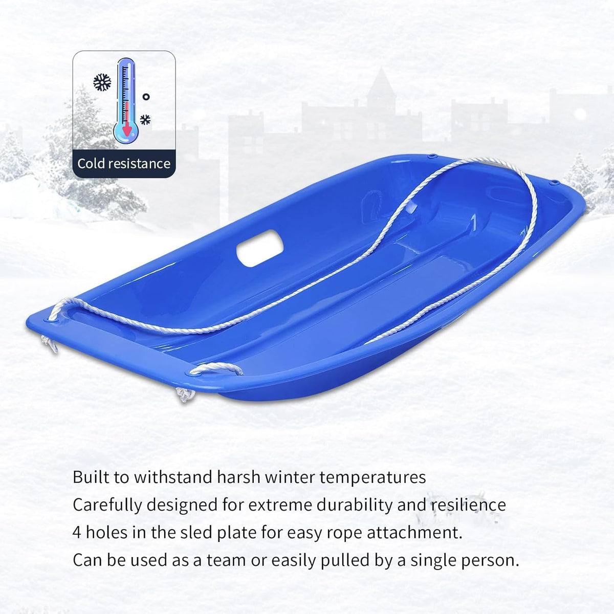 35 inch Plastic Snow Sled with Leash and 2 Handles A53093