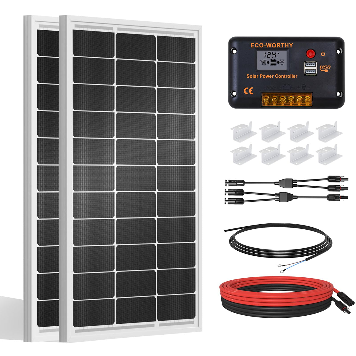 200 Watts 12 Volt/24 Volt Monocrystalline Solar Panel Kit with 30A PWM Charge Controller B9173
