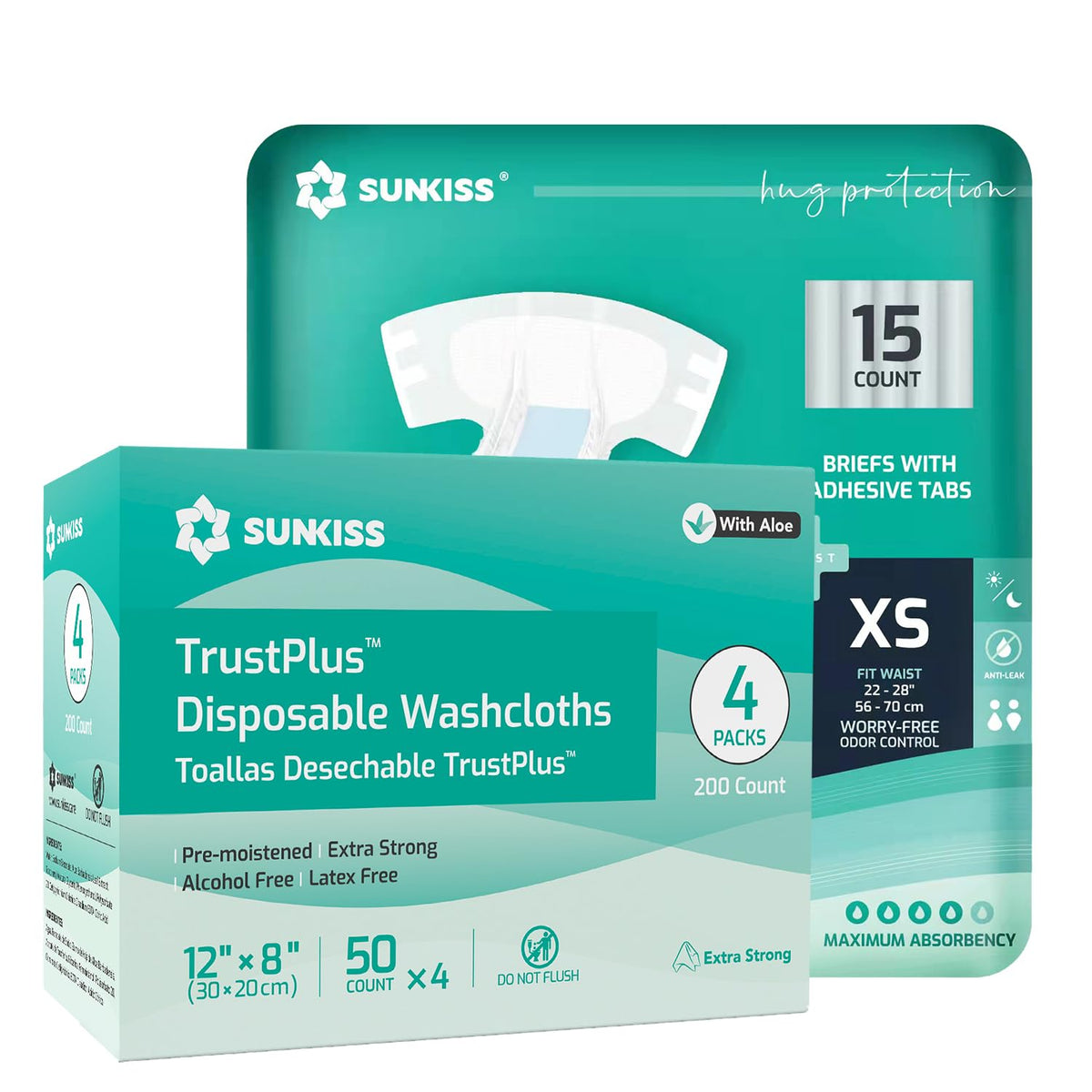 Adult Diapers XSmall 15 Count & Wet Wipes 8" x 12" 200 Count Bundle A283