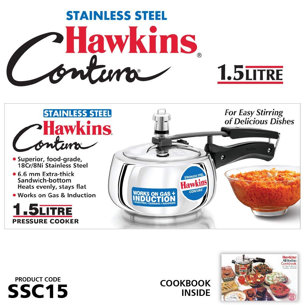 Stainless Steel Induction Gas Compatible Pressure Cooker Combo Set, Silver (1.5 litre and 3 litre) Y92873