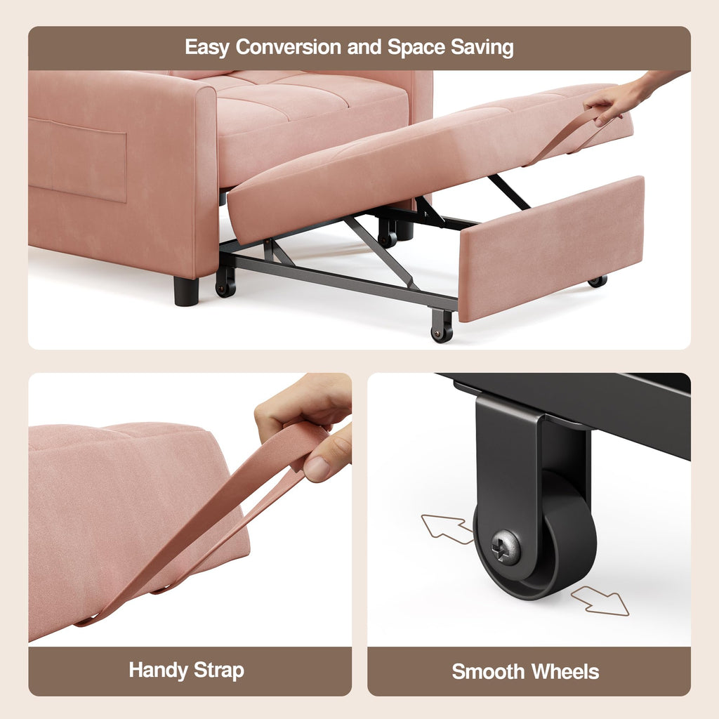 Pink Convertible Sleeper Chair Sofa Bed Z266413