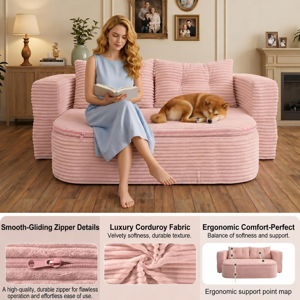 78.7" Pink Memory Foam Futon Sofa Bed D205703