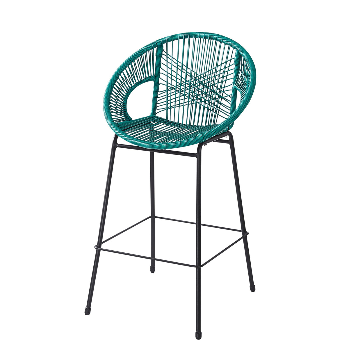 Teal Faux Wicker Outdoor Bar Stool Set of 2 F1061