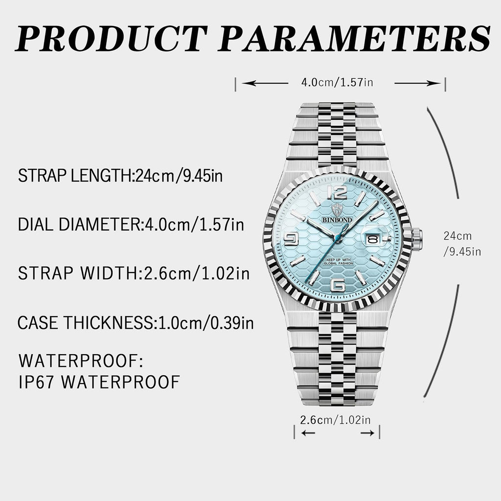 Men's 40mm Slim Quartz Wristwatch with Luminous Hands and Stainless Steel Strap C955422
