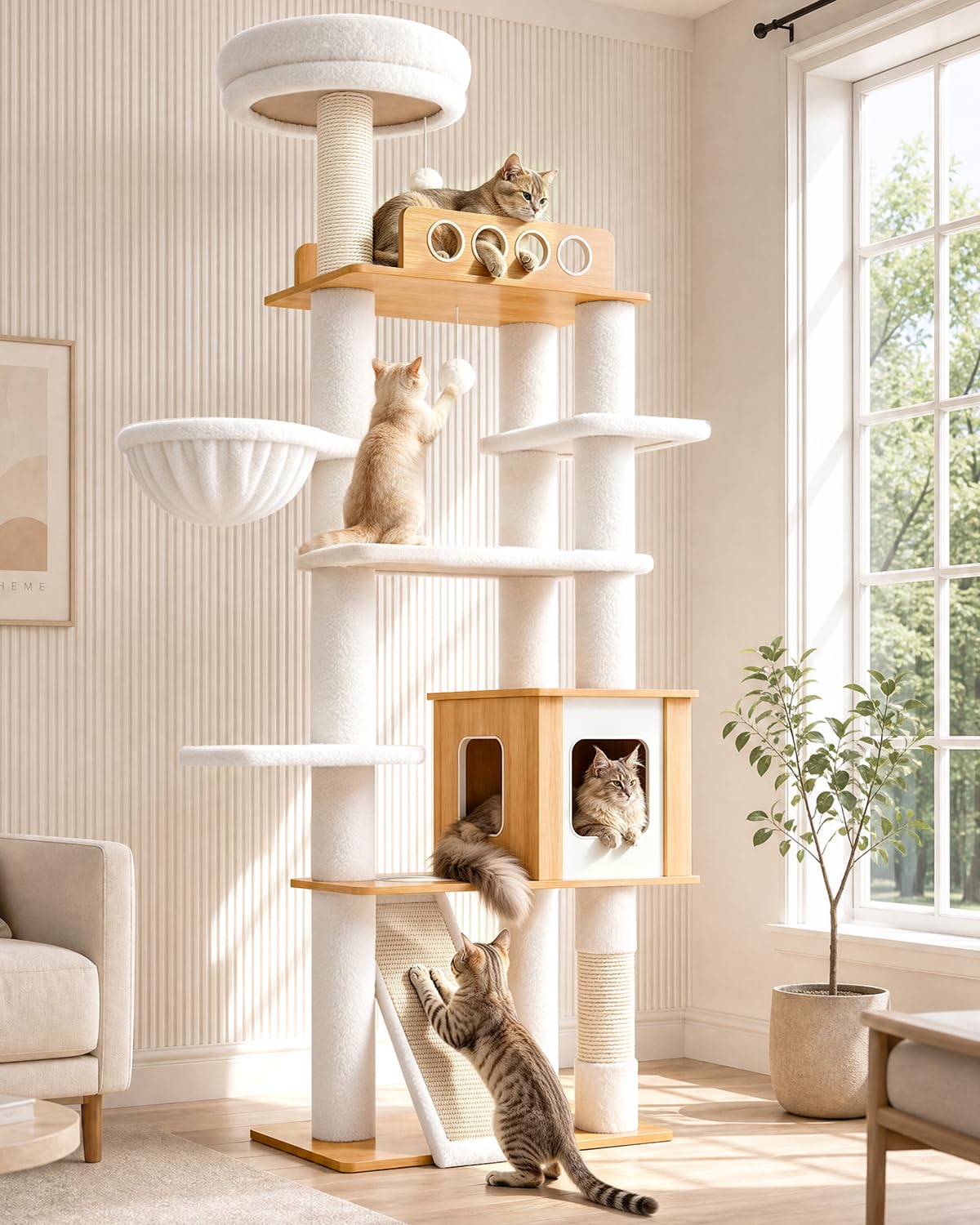 70" Wood Cat Tree for Large Cats U873