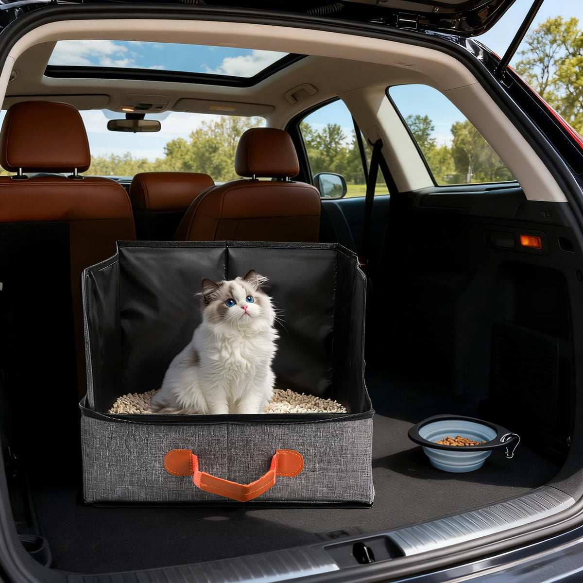 Portable Foldable Cat Litter Box with Lid & Scoop & Bowl G1734
