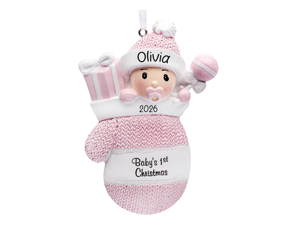 Baby's First Christmas Ornament 2026 Pink Mitten Q335538