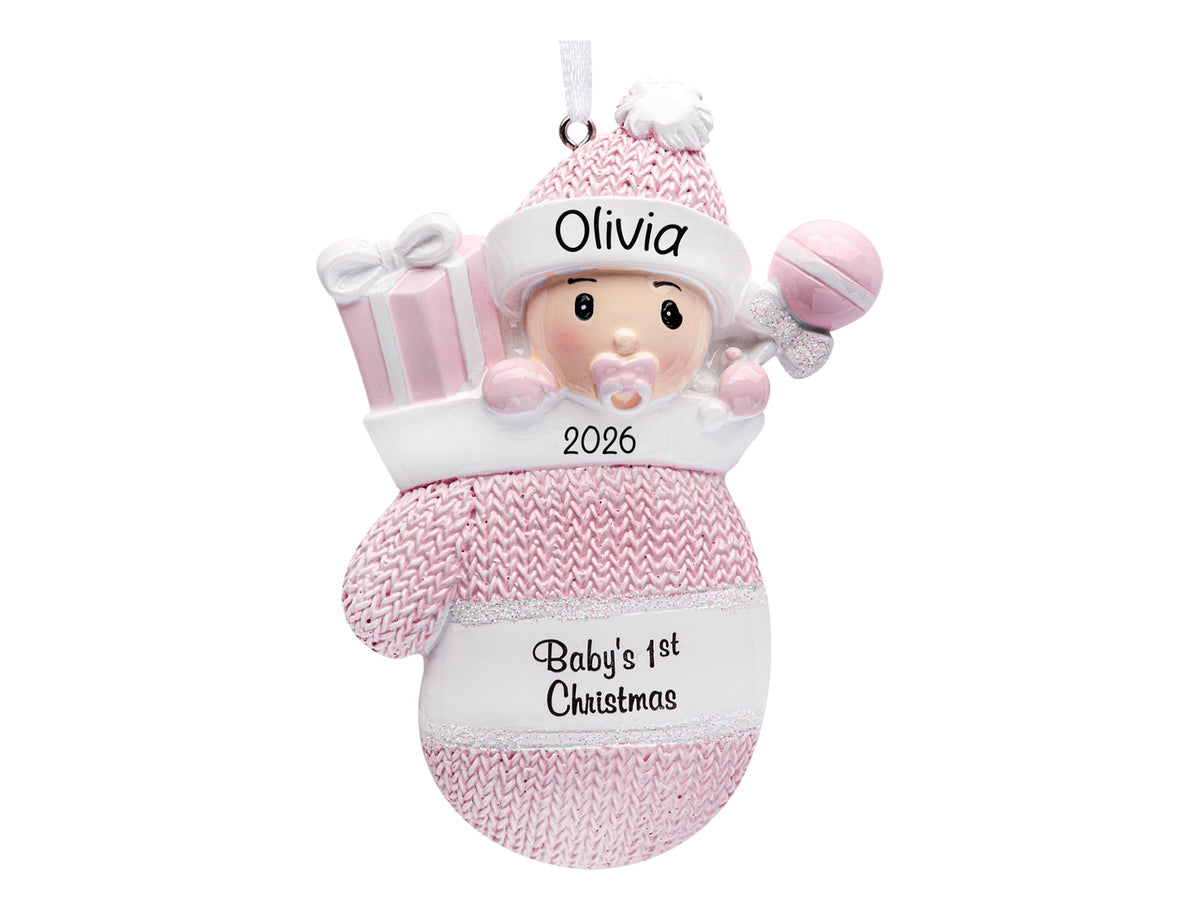 Baby's First Christmas Ornament 2026 Pink Mitten Q335538