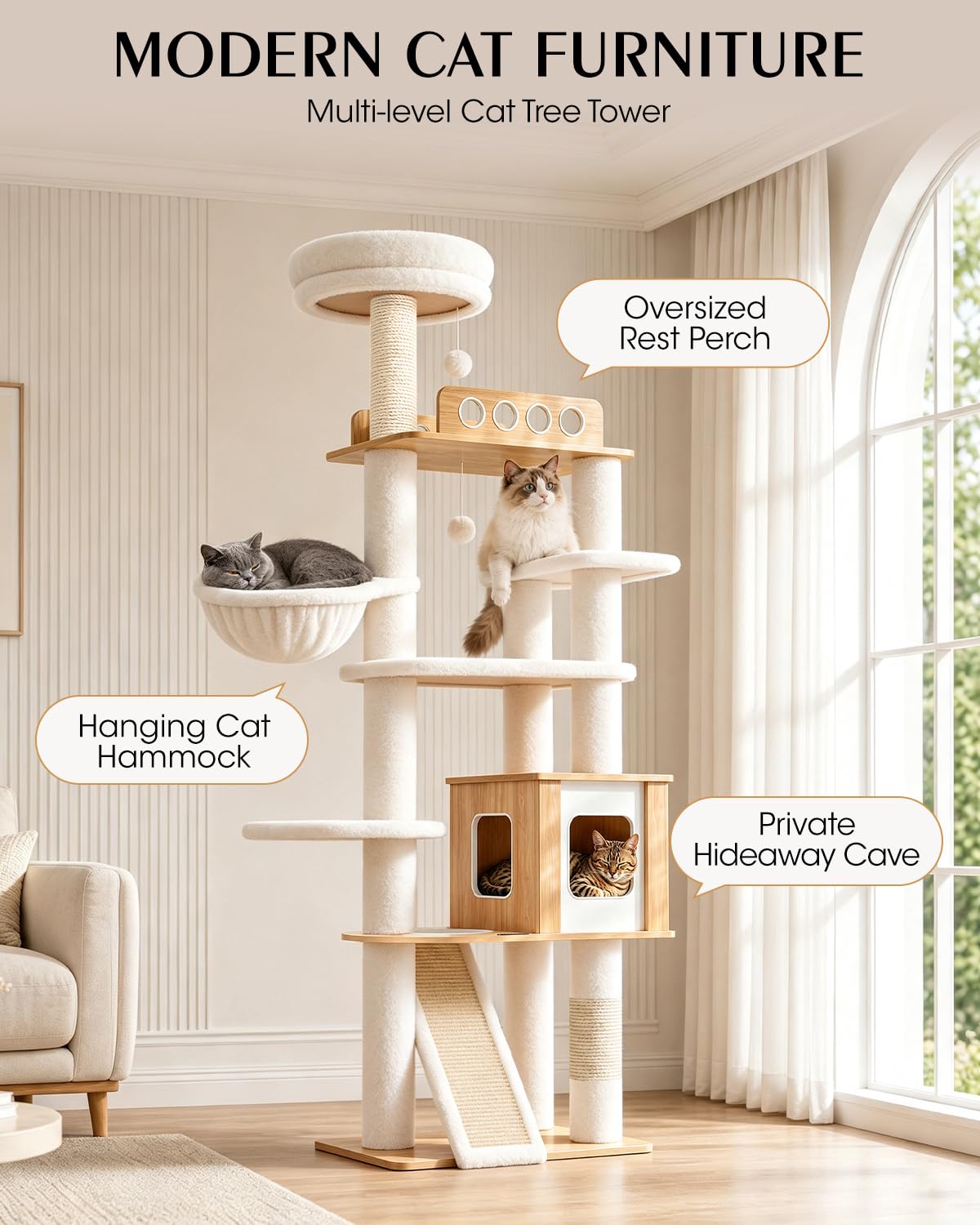 70" Wood Cat Tree for Large Cats U873
