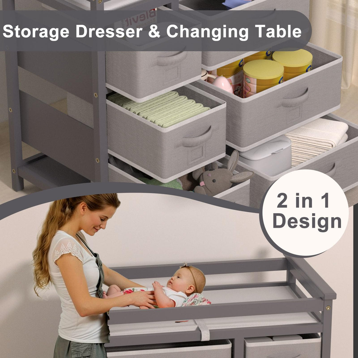Baby Changing Table with 6 Drawers Storage Station J33874