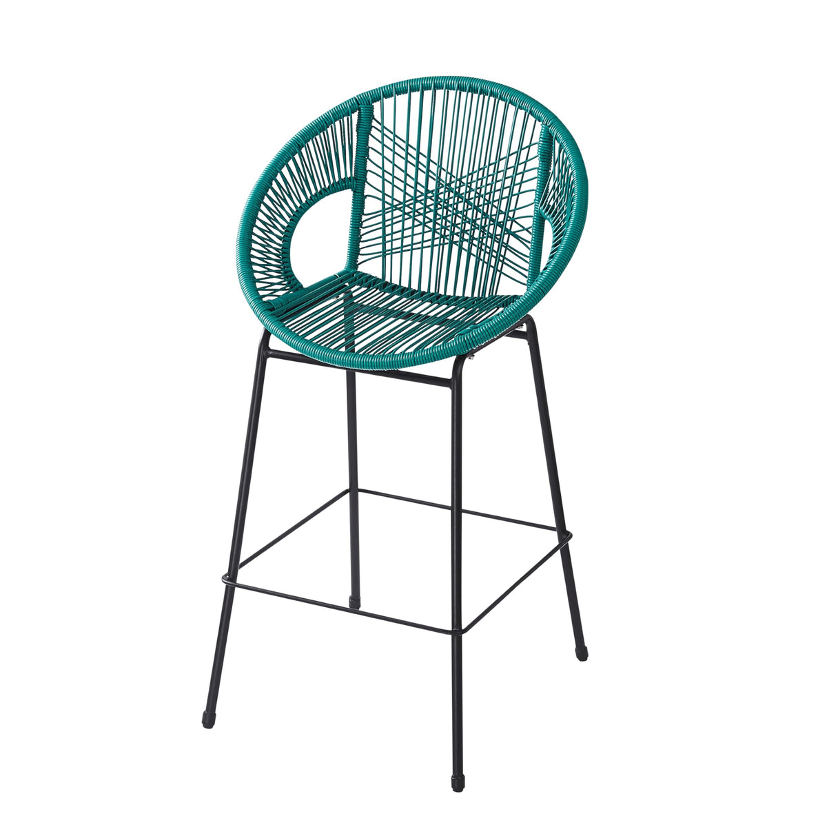 Teal Faux Wicker Outdoor Bar Stool Set of 2 F1061