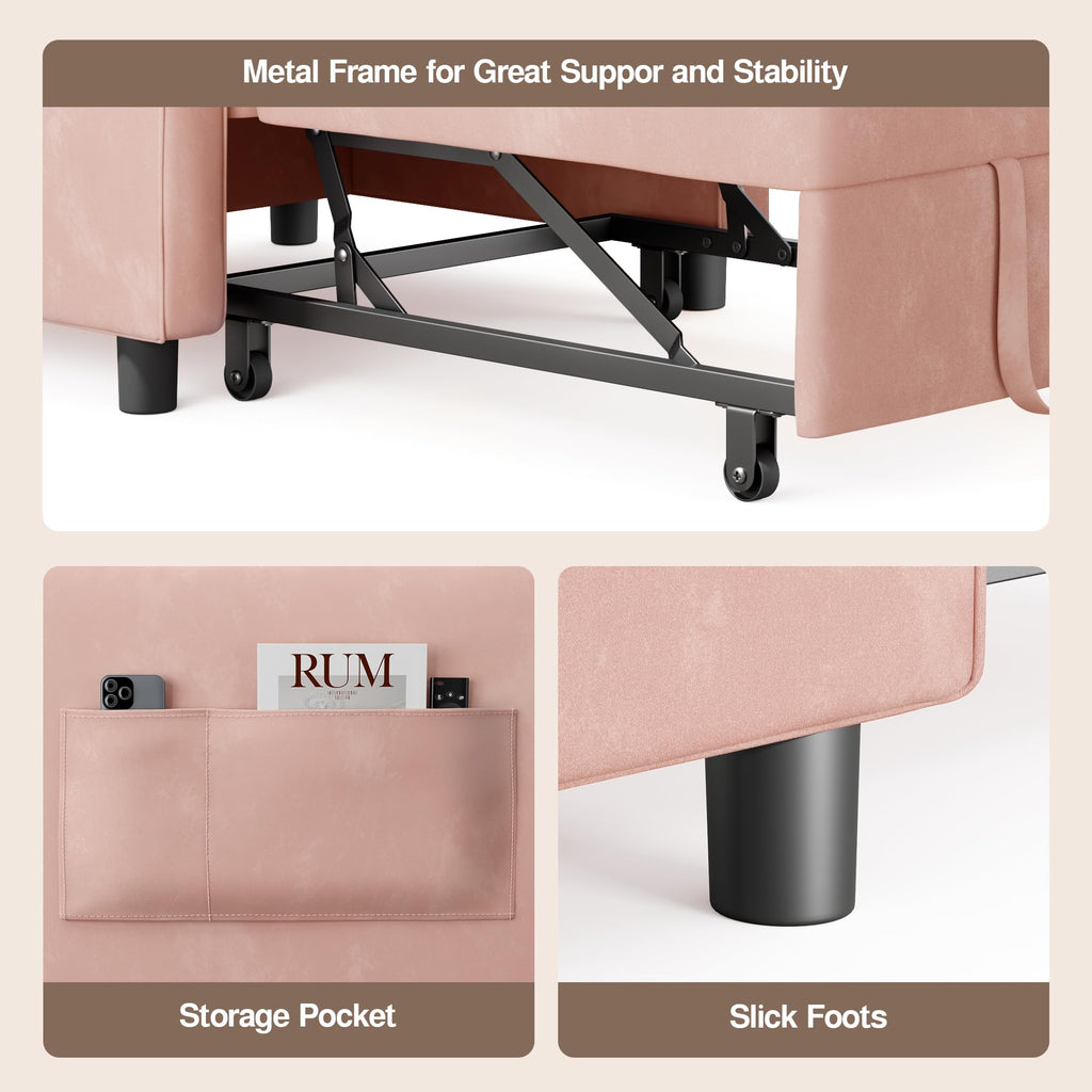 Pink Convertible Sleeper Chair Sofa Bed Z266413