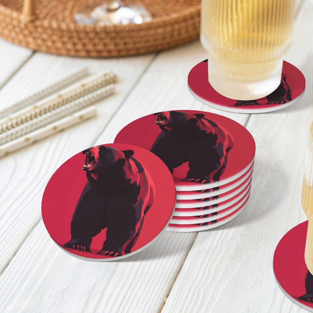 Ceramic Coasters with Holder Set of 6 D725113