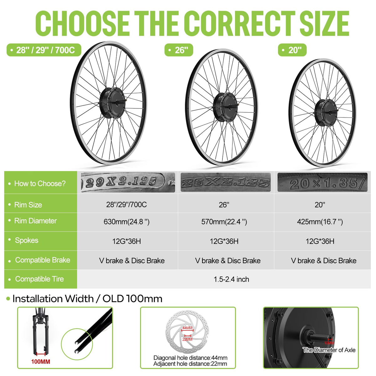 48V 500W Front Wheel Hub Motor Ebike Conversion Kit with Battery H755