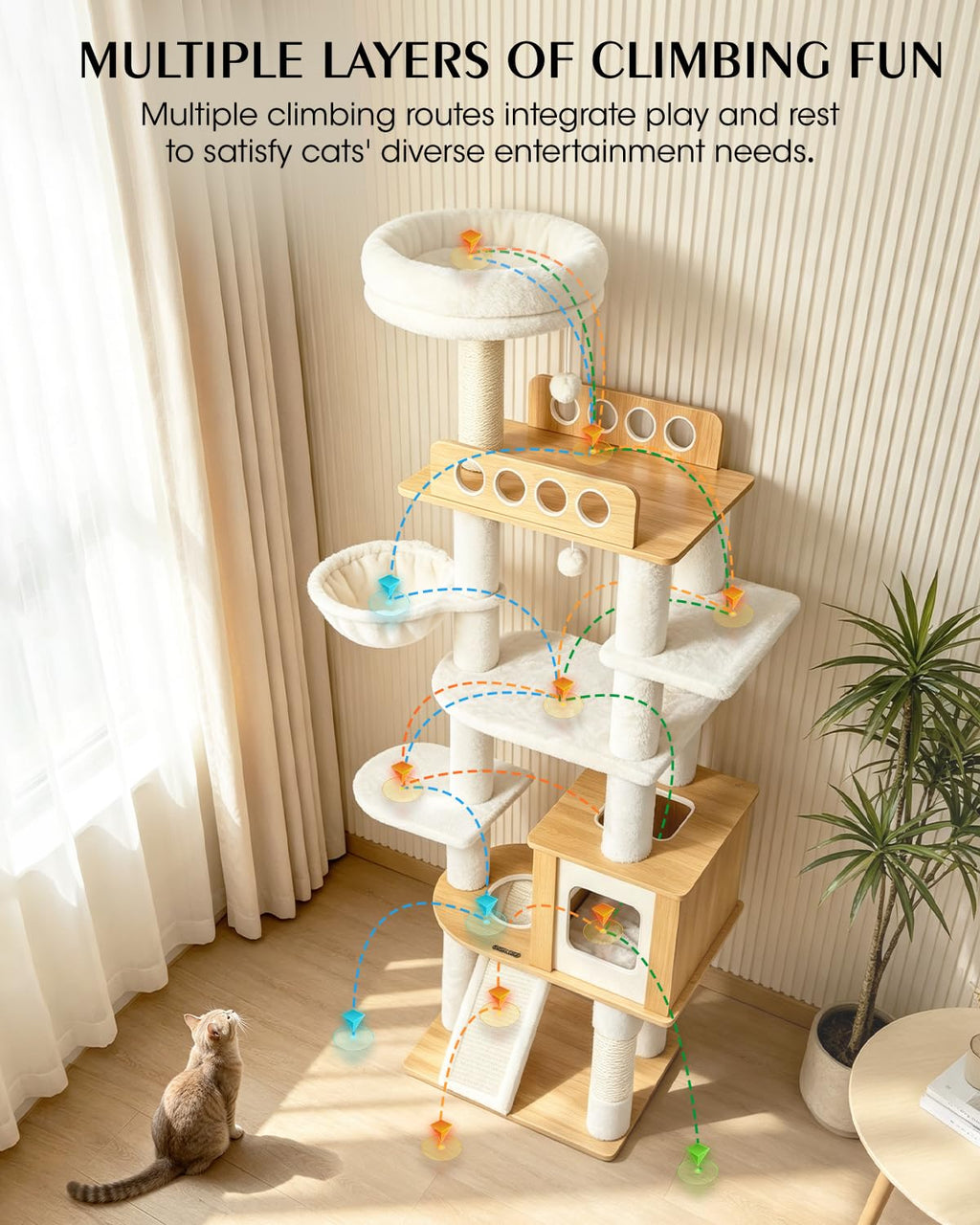 70" Wood Cat Tree for Large Cats U873