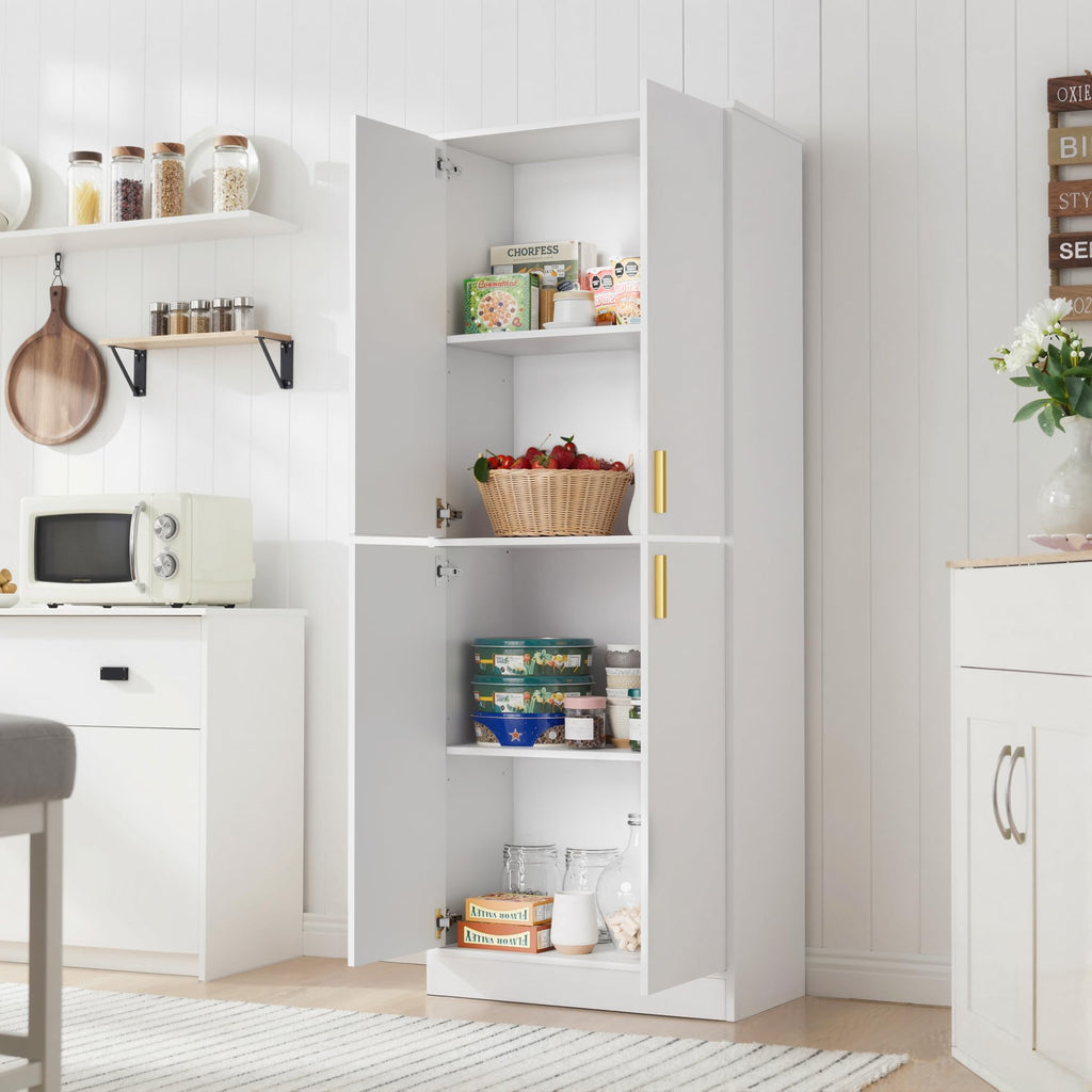 White Wood Storage Cabinet with Doors and Shelves J200