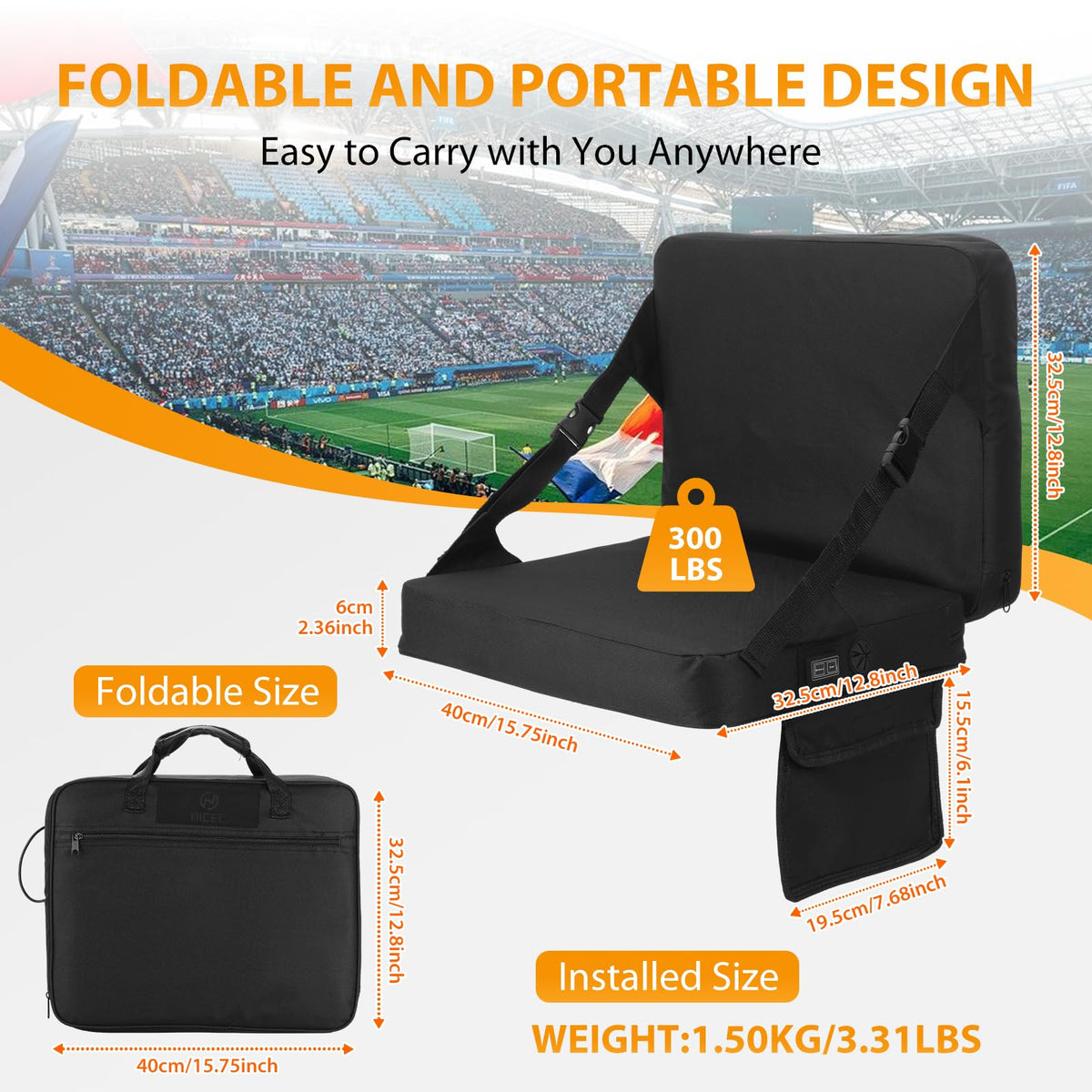Heated Stadium Seat Cushion with Back 2 Pack S3668