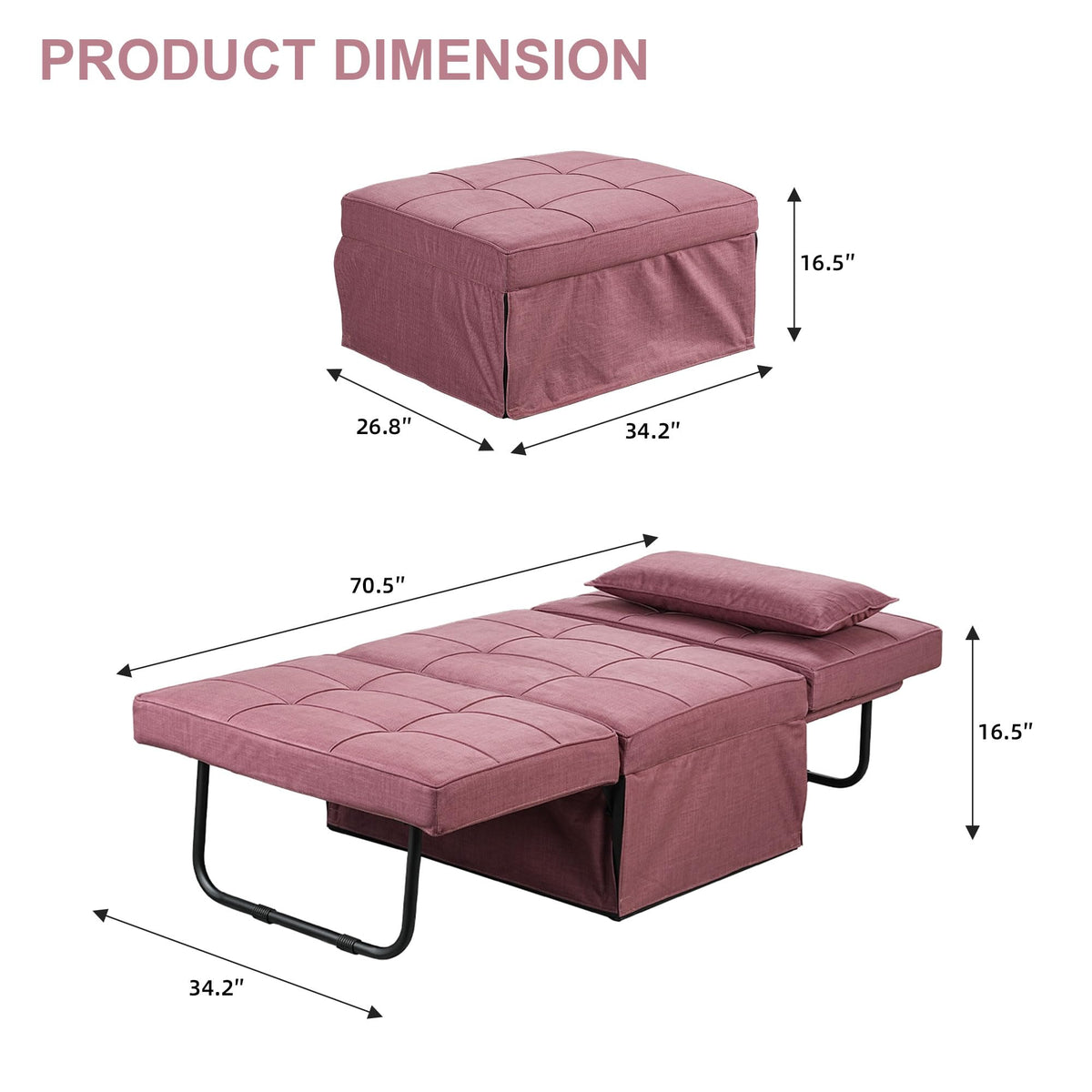 Pink Convertible Sofa Bed C8838