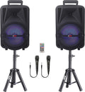 Dual 8" Powered PA Speaker System with Tripod Stands, Wired Mics and Remote W229411