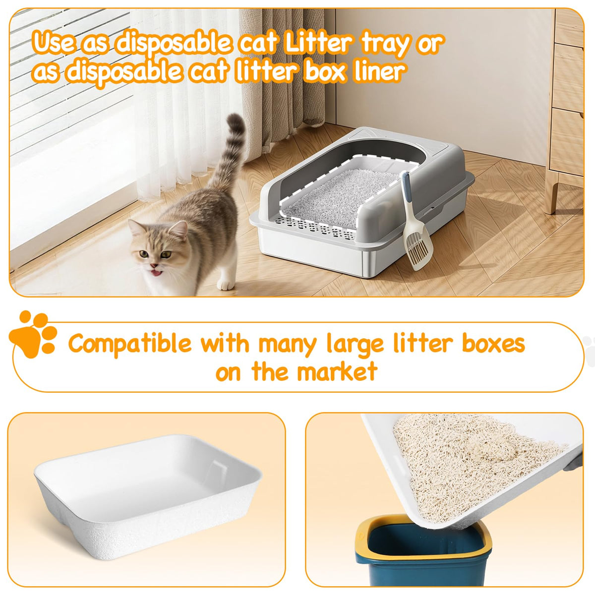 Disposable Cat Litter Boxes White Large 6-Pack G946