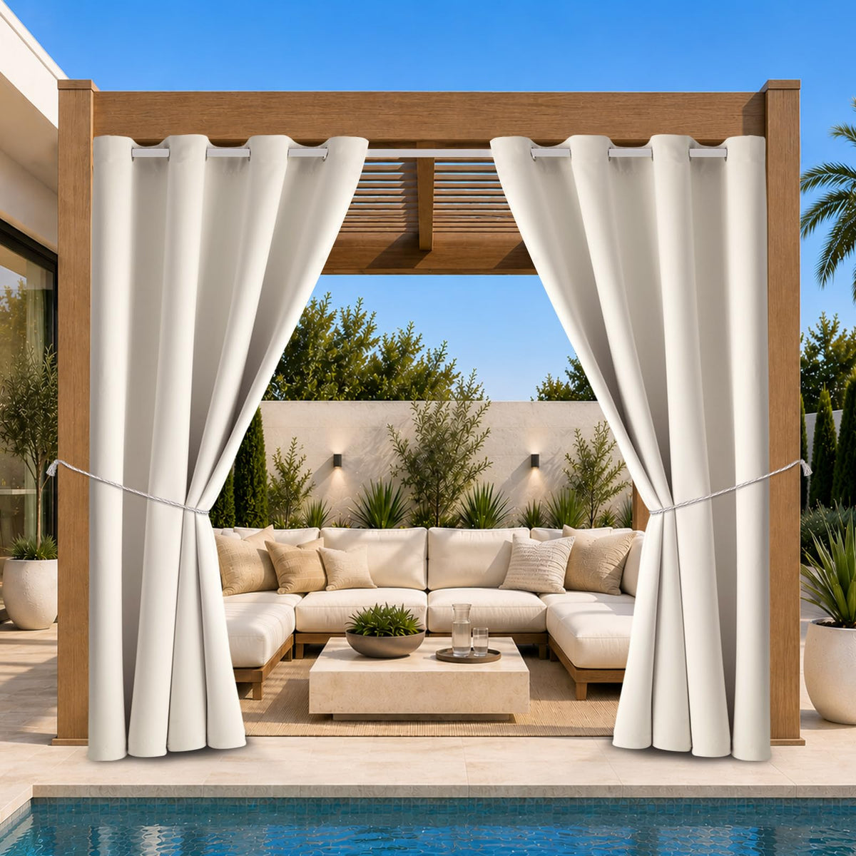 W52 x L108 Weather-resistant Grommet Top Curtains (2 Panels) T91146