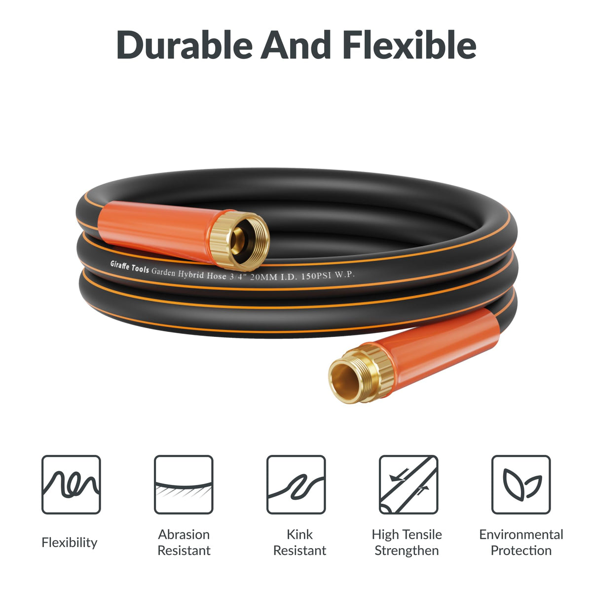 Garden Hose 25ft x 3/4" Heavy Duty Hybrid Lightweight R933