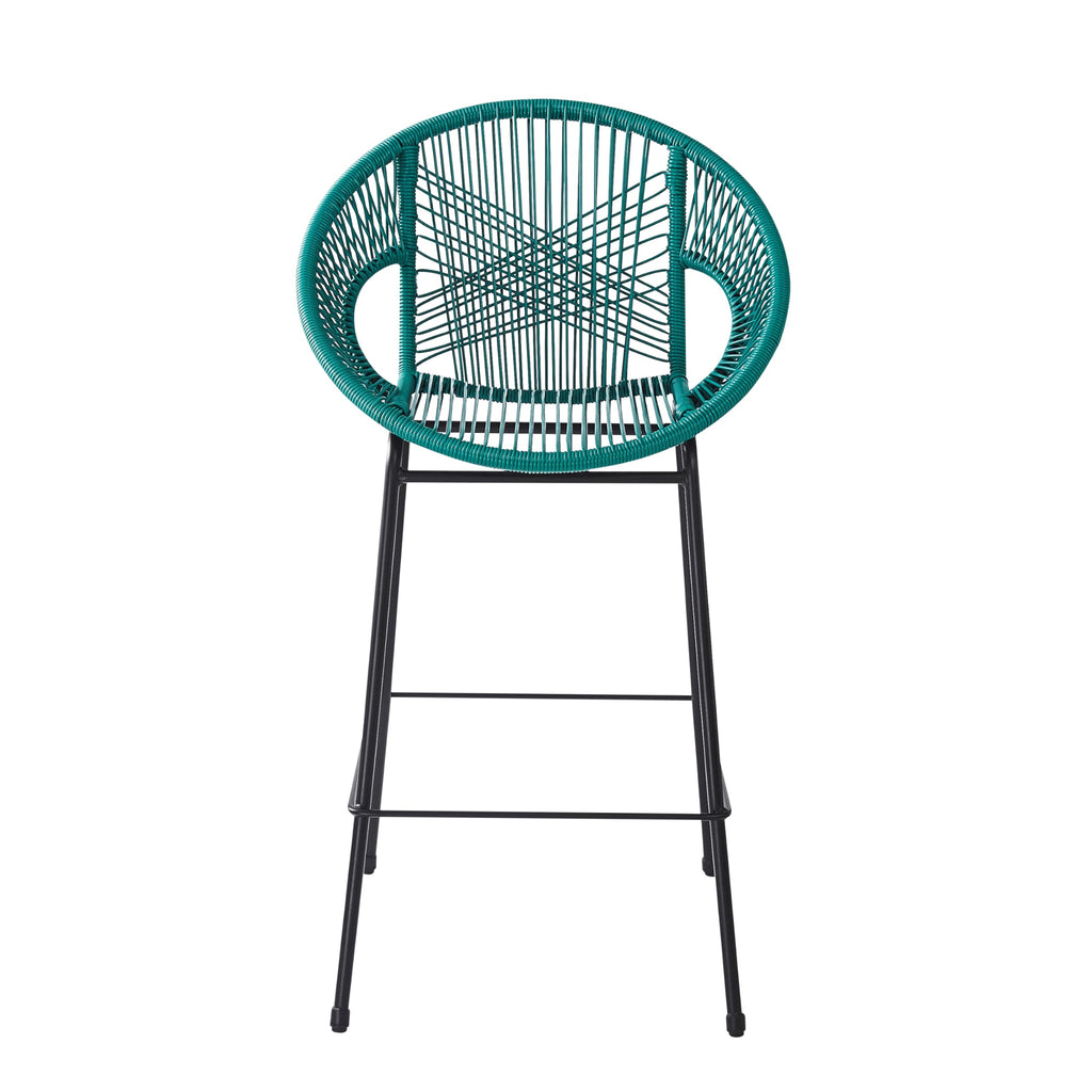 Teal Faux Wicker Outdoor Bar Stool Set of 2 F1061
