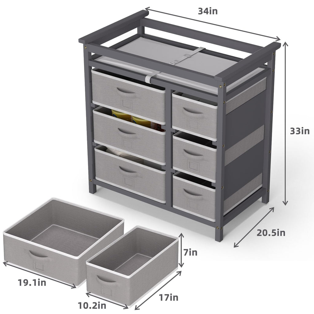 Baby Changing Table with 6 Drawers Storage Station J33874