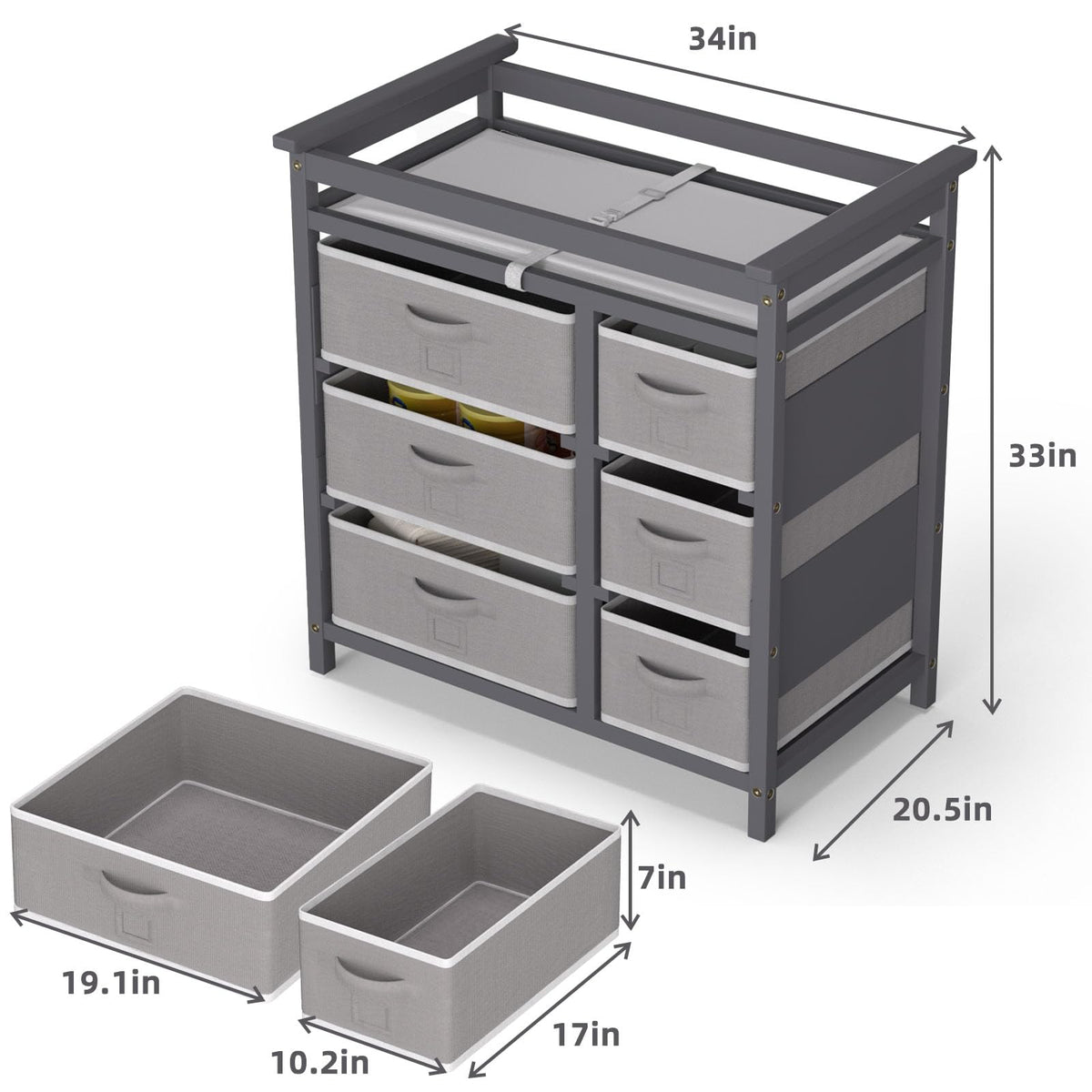 Baby Changing Table with 6 Drawers Storage Station J33874