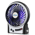 4.9-Inch Mini Desk Fan, 3 Speeds, Rechargeable USB Powered with LED Light, Black W49627