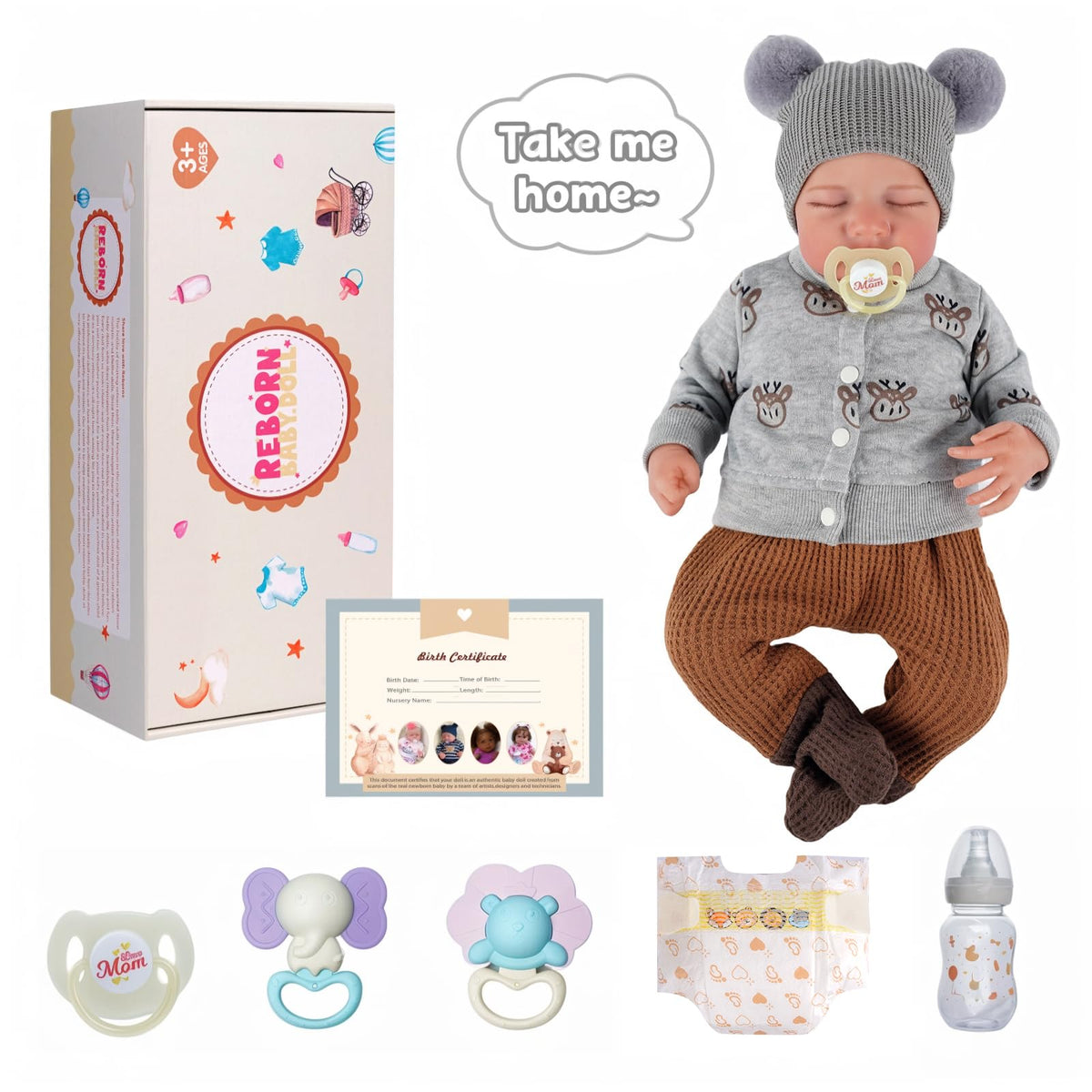 20 Inch Full Vinyl Closed-Eye Newborn Baby Doll Q95418