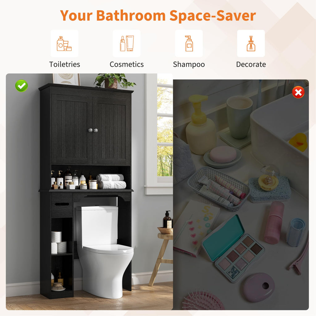 30" Over Toilet Storage Cabinet with Toilet Paper Box, Black G3287