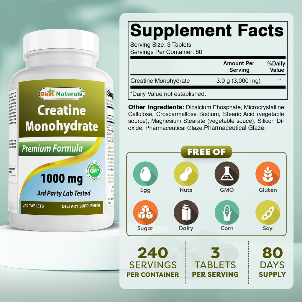 Creatine Monohydrate 1000 mg 240 Tablets I656