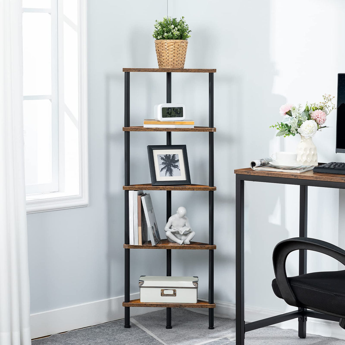 5-Tier Corner Bookshelf with Metal Frame L221388