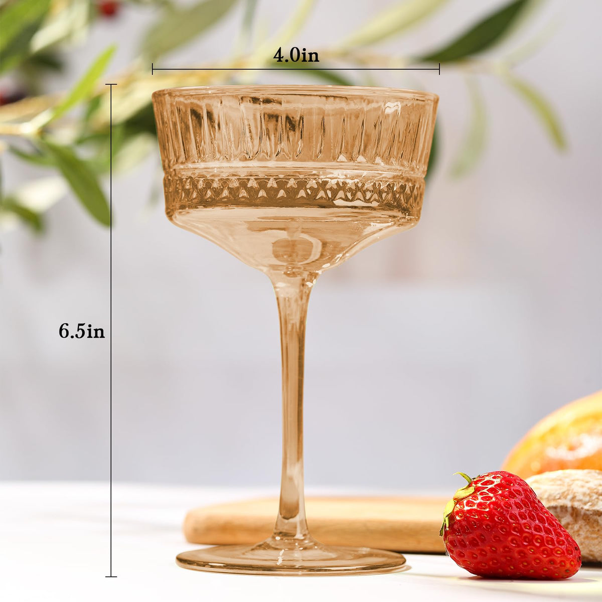 Amber Ribbed Coupe Cocktail Glasses Set of 6 L565