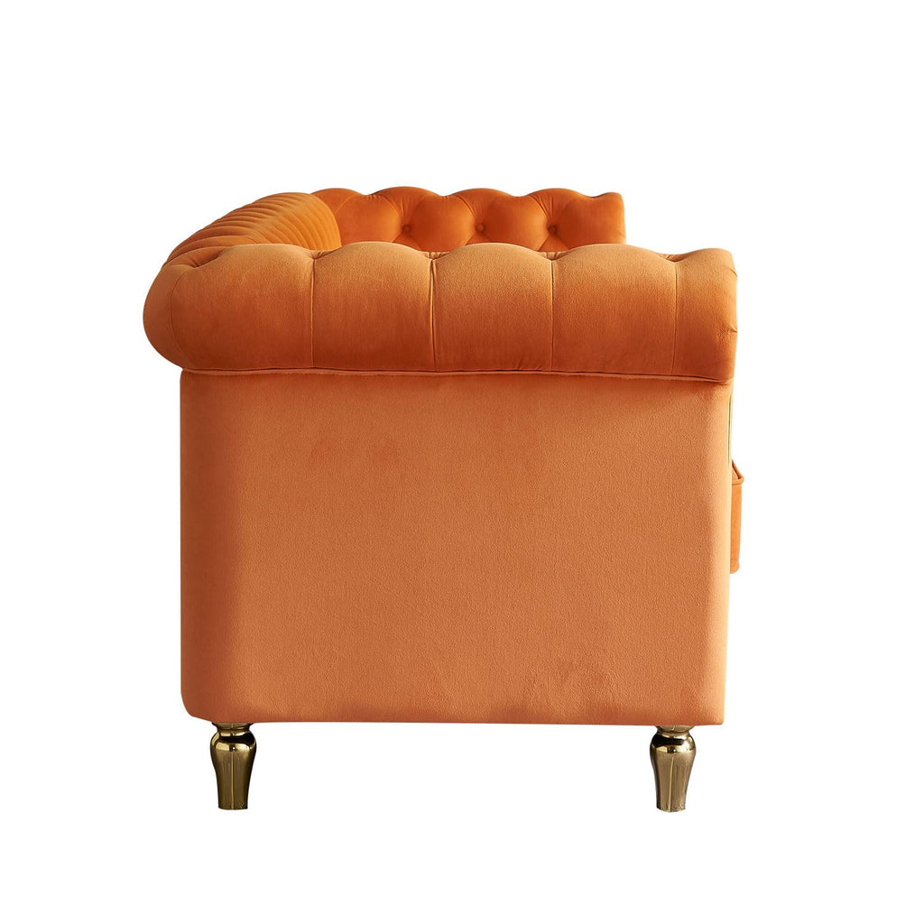 Orange Velvet 3 Seater Chesterfield Sofa I3179