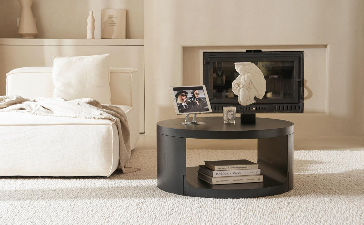 Black Round Coffee Table with Storage I103510