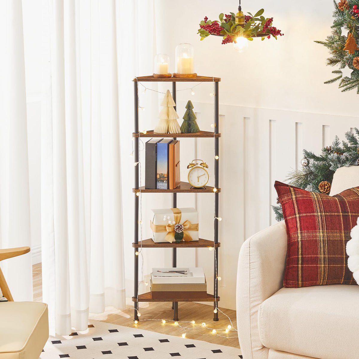 5-Tier Corner Bookshelf with Metal Frame L221388