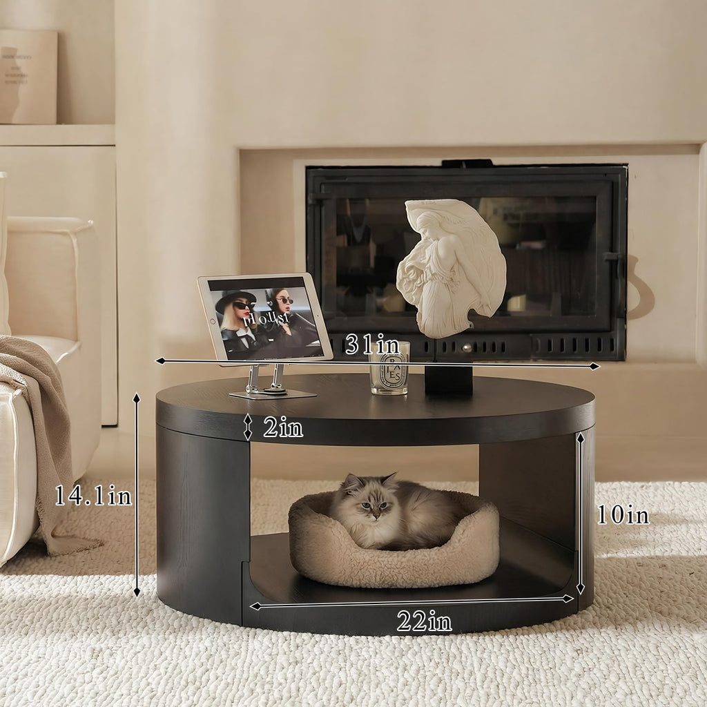 Black Round Coffee Table with Storage I103510
