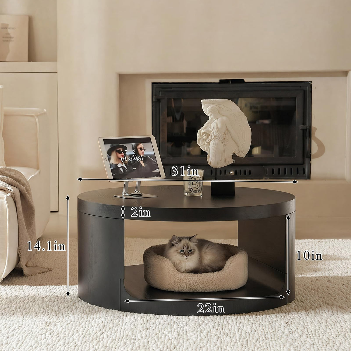 Black Round Coffee Table with Storage I103510