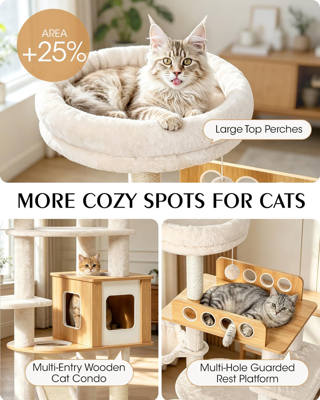 70" Wood Cat Tree for Large Cats U873