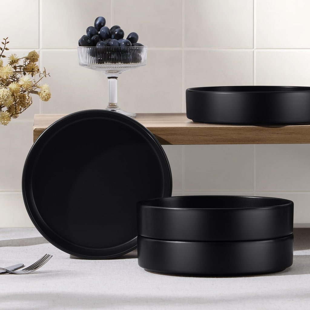 Black Ceramic Pasta Bowls Set of 4 G791