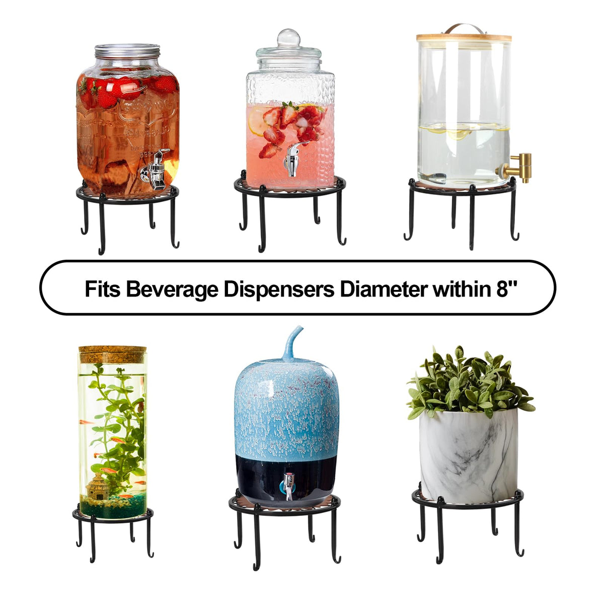 Black Metal Beverage Dispenser Stand, Max Diameter 8" Q3869