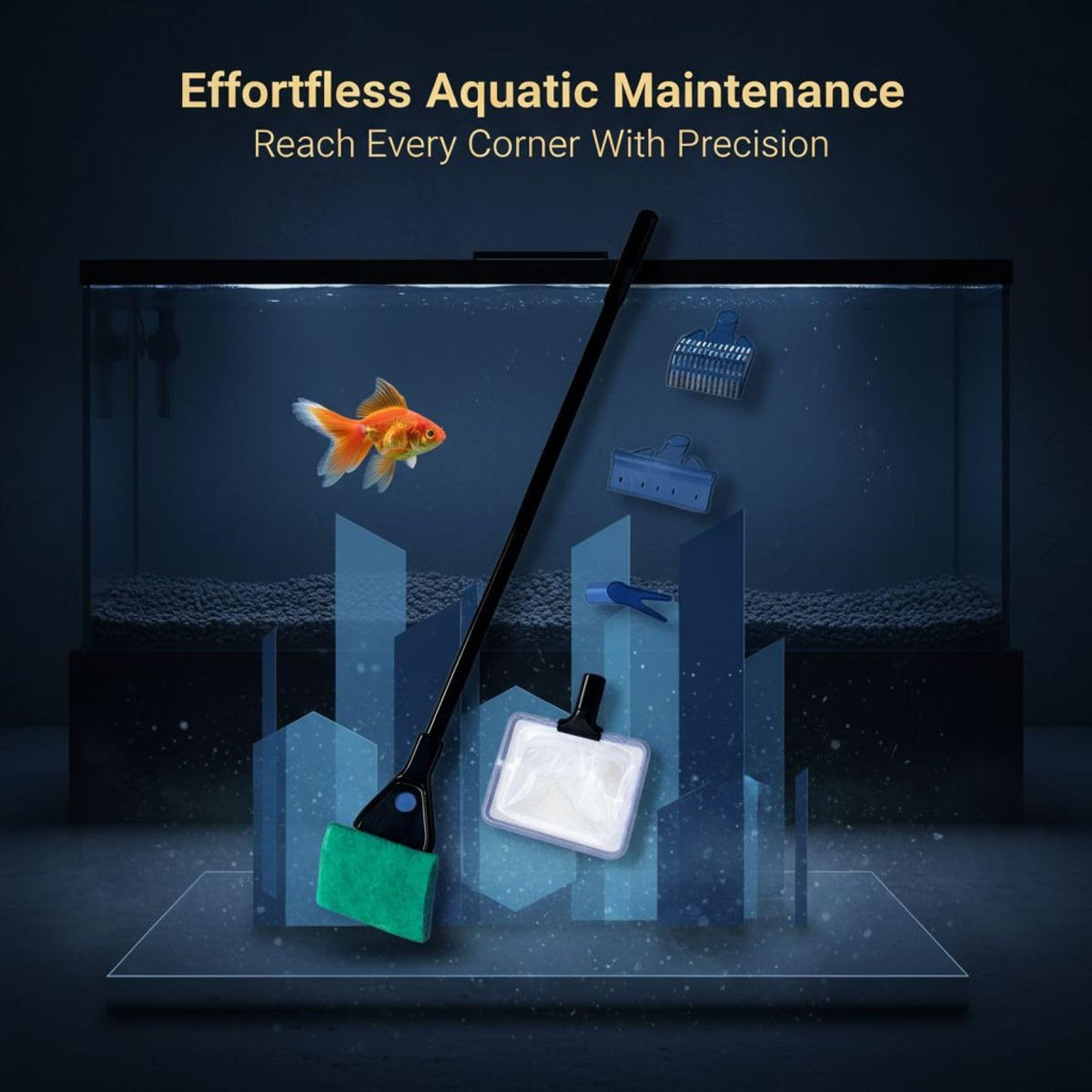 5 in 1 Aquarium Cleaning Kit with Algae Scraper Gravel Rake Fish Net and Brush R134532