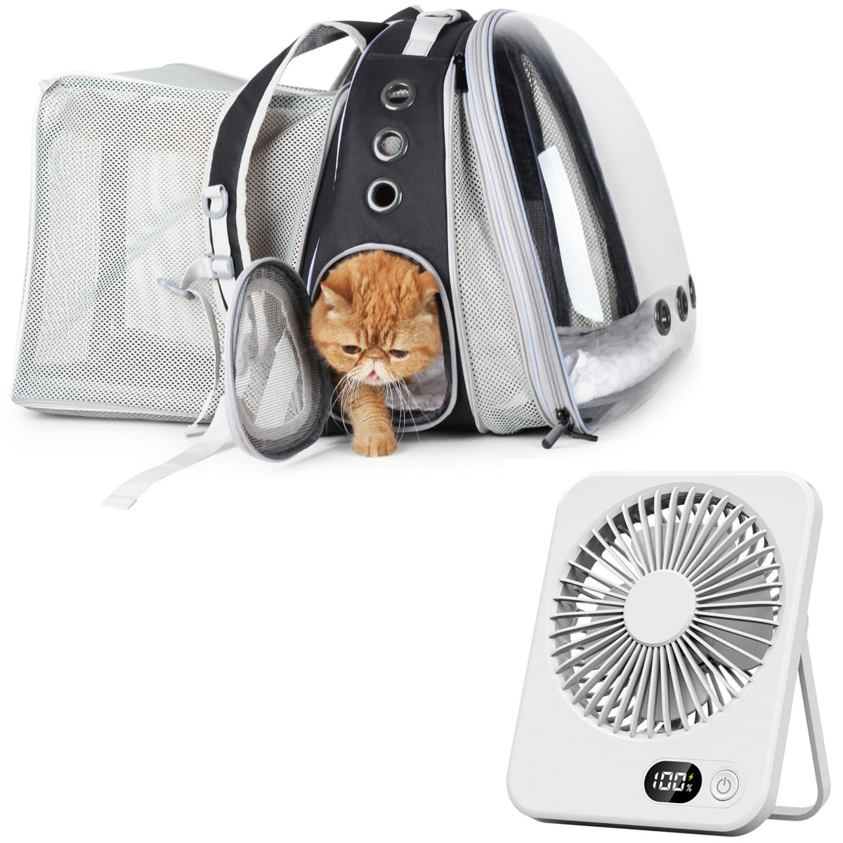 Expandable Cat Backpack with Mini Fan O850285